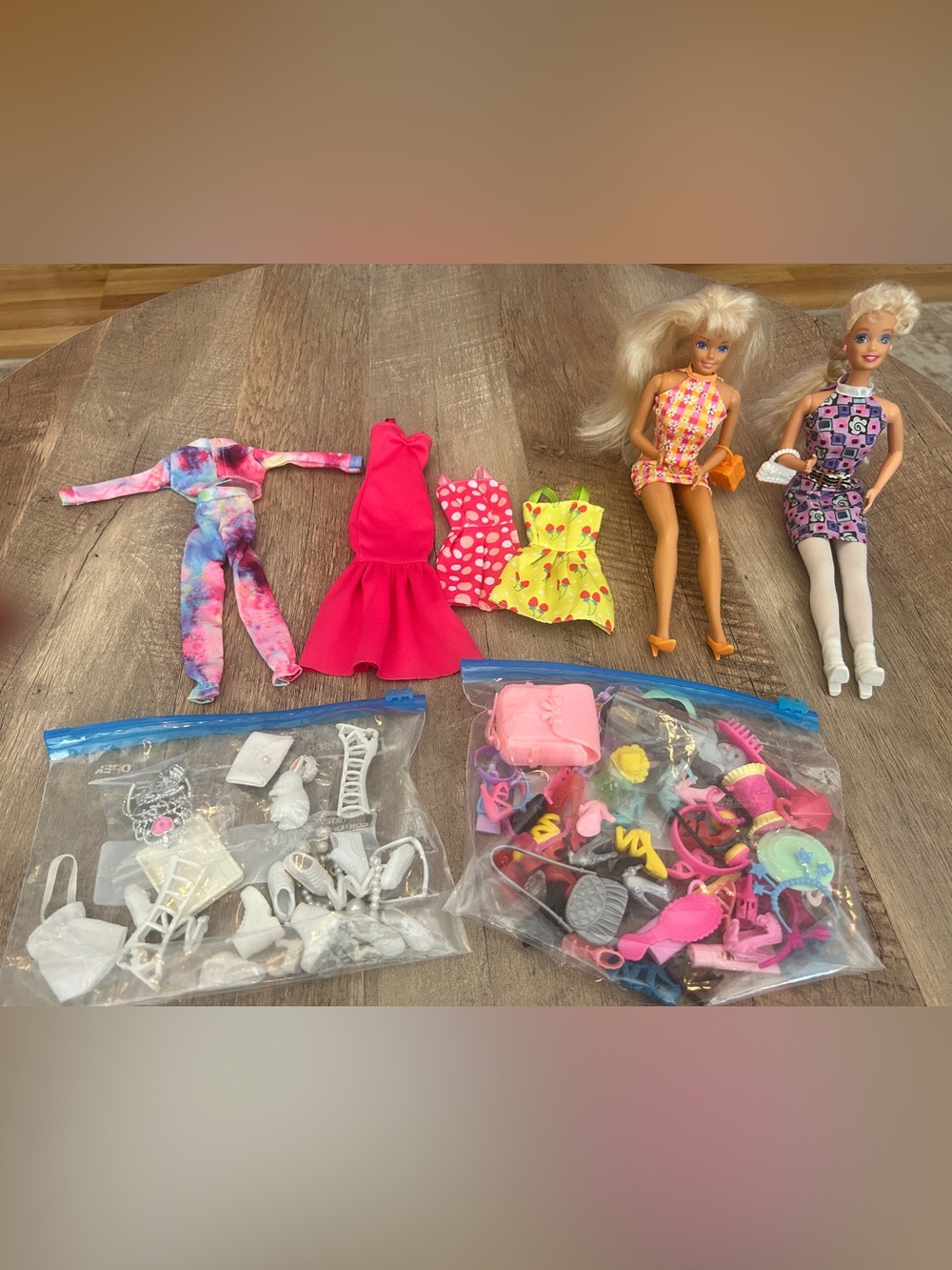 Vintage lot of 2 Barbies with Add'l Outfits and Large bundle of Accessories